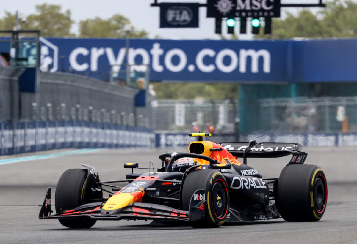 Red Bull Racing driver Yuki Tsunoda of Japan takes a turn during a practice session on the first day of the Formula One Miami Grand Prix at the Miami International Autodrome on Friday, May 2, 2025, in Miami Gardens, Fla.