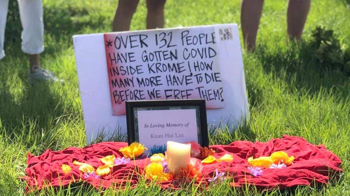 A vigil at Krome Detention Center the Immigration Action Alliance held after a detainee died of COVID-19.