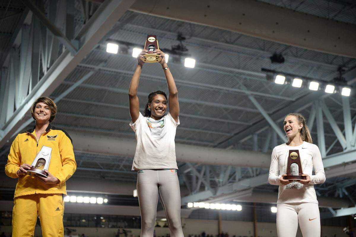 UM pentathlon national champion Michelle Atherley shown at the 2019 NCAA Division I Indoor Track & Field Championships at the Birmingham CrossPlex in Birmingham, Alabama. (Kamp Fender)
