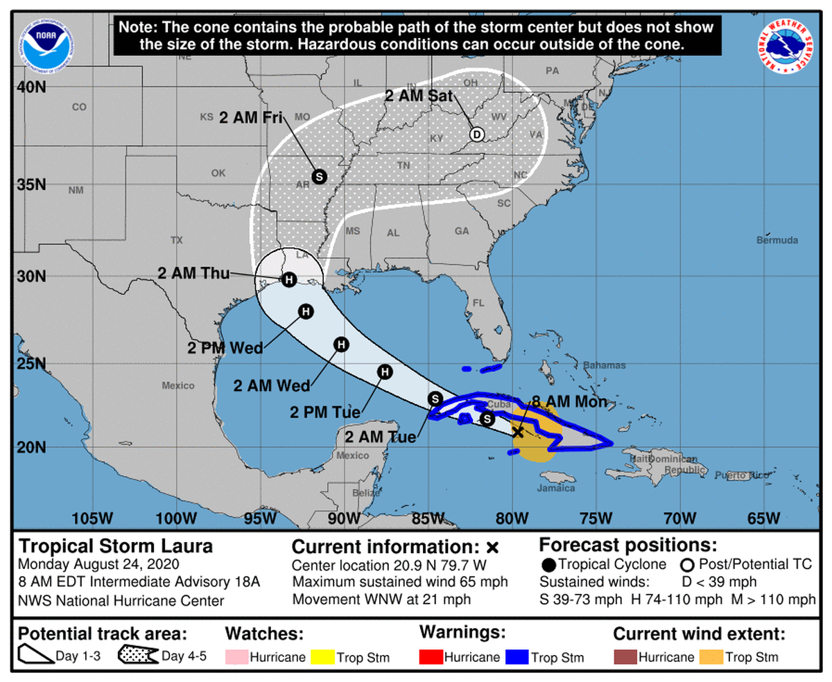 Tropical Storm Laura pounds Southern Cuba as it heads toward the Gulf of Mexico.