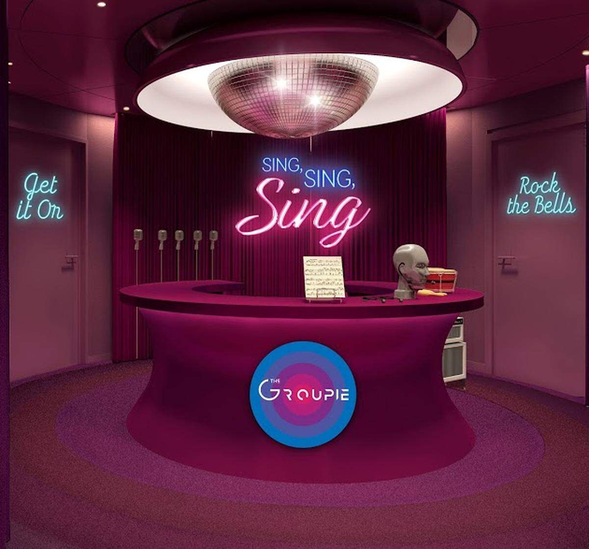 The Groupie will be an on-board bookable karaoke, gaming and movie lounge on board Virgin Voyages’ first ship, The Scarlet Lady, launching from Miami in 2020.