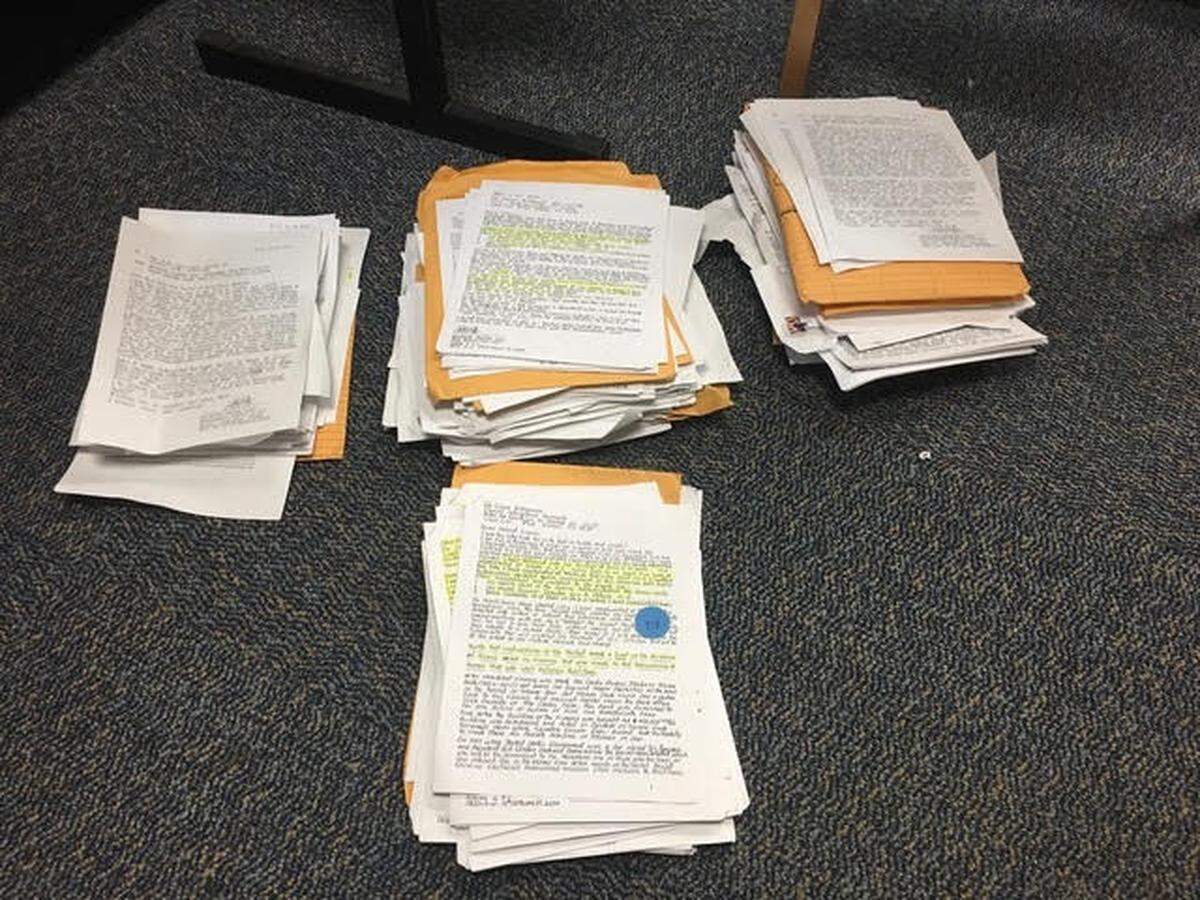 Stacks of letters and documents sent by Diaz to his pen pal, Glenn Hutchinson, a professor at Florida International University.