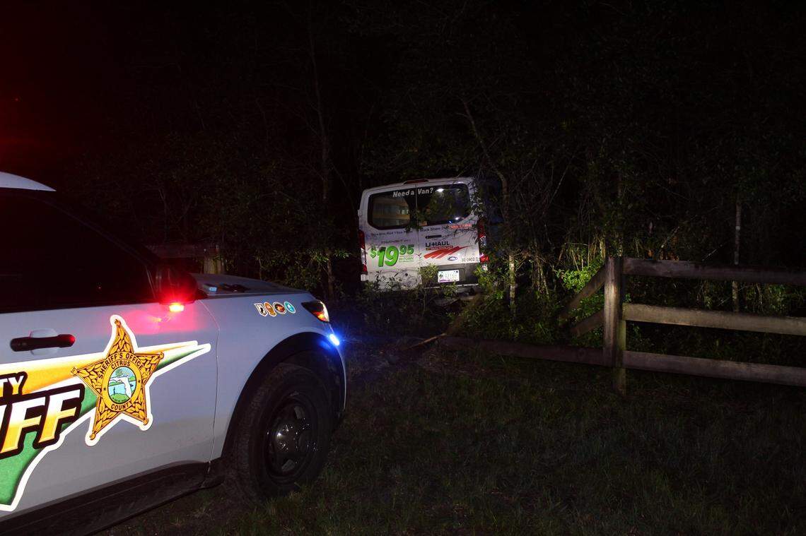 The van’s wheels began to spark after deputies used “stop sticks” to burst the tires, officials said.