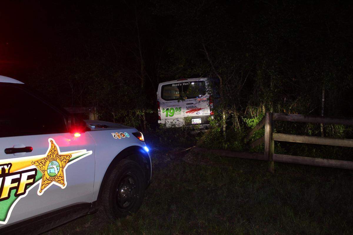 The van’s wheels began to spark after deputies used “stop sticks” to burst the tires, officials said.