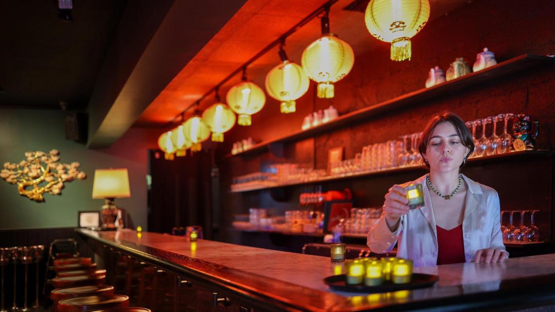 Pastry chef Callie Pumo sets up the bar at Double Luck Chinese in Miami.