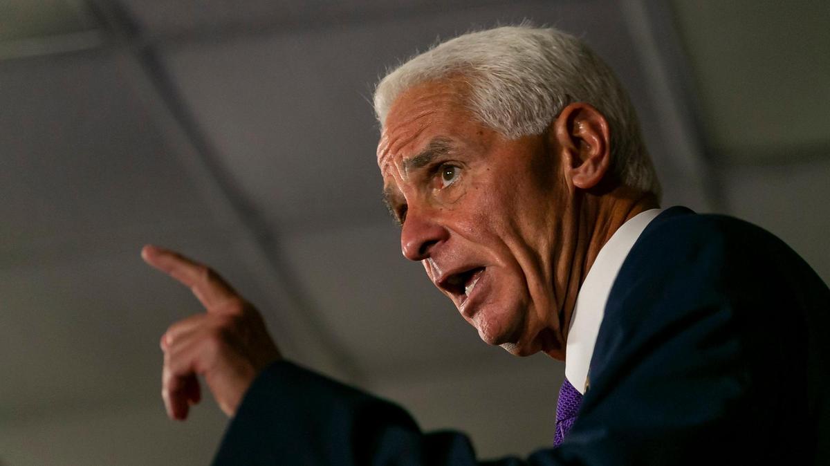 Charlie Crist, the Democratic Party’s candidate for Florida governor, speaks during a political rally at Hialeah Middle Community School on Saturday, Aug. 27, 2022, in Hialeah, Fla.