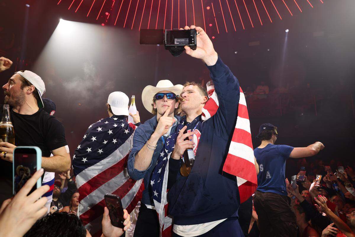 MIAMI, FLORIDA - FEBRUARY 23: Matthew Tkachuk attends a celebration of the USA Men's Hockey Team's Olympic Gold at E11EVEN Miami on February 23, 2026 in Miami, Florida.  (Photo by Alexander Tamargo/Getty Images for E11EVEN Miami)