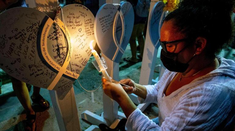 Dozens gather near Surfside memorial wall for multi-faith community vigil honoring victims