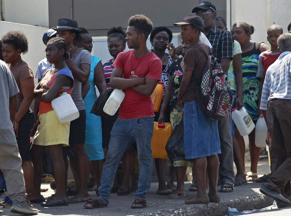 Residents of Port-au-Prince, Haiti stand in line for gasoline as Haiti’s political crisis disrupts the daily life of many Haitians while enduring the long wait and lines for gas and water throughout the capital city on Sunday, February 17, 2019.