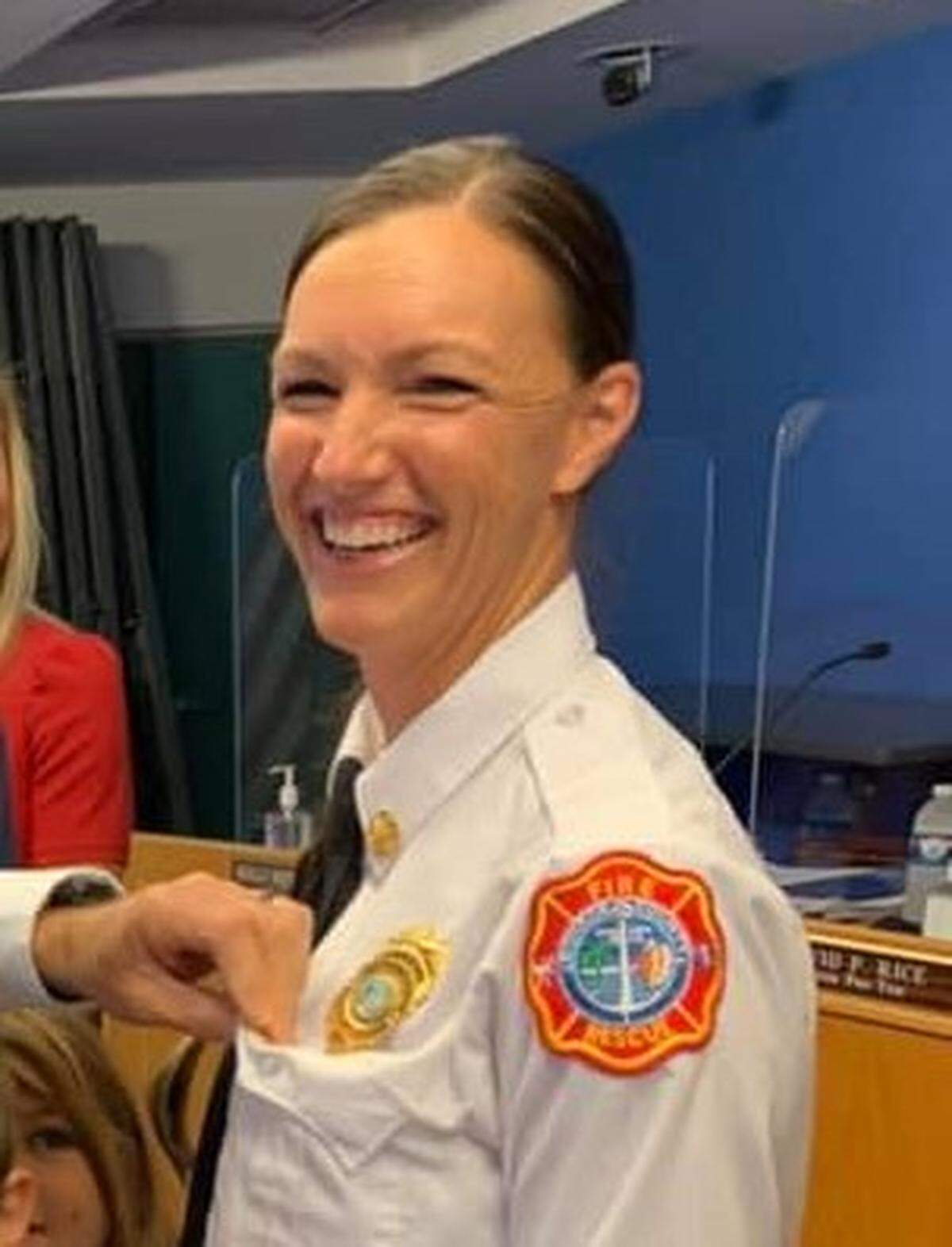 Monroe County Division Chief Andrea Thompson receives an award for 20 years of service in October 2021.