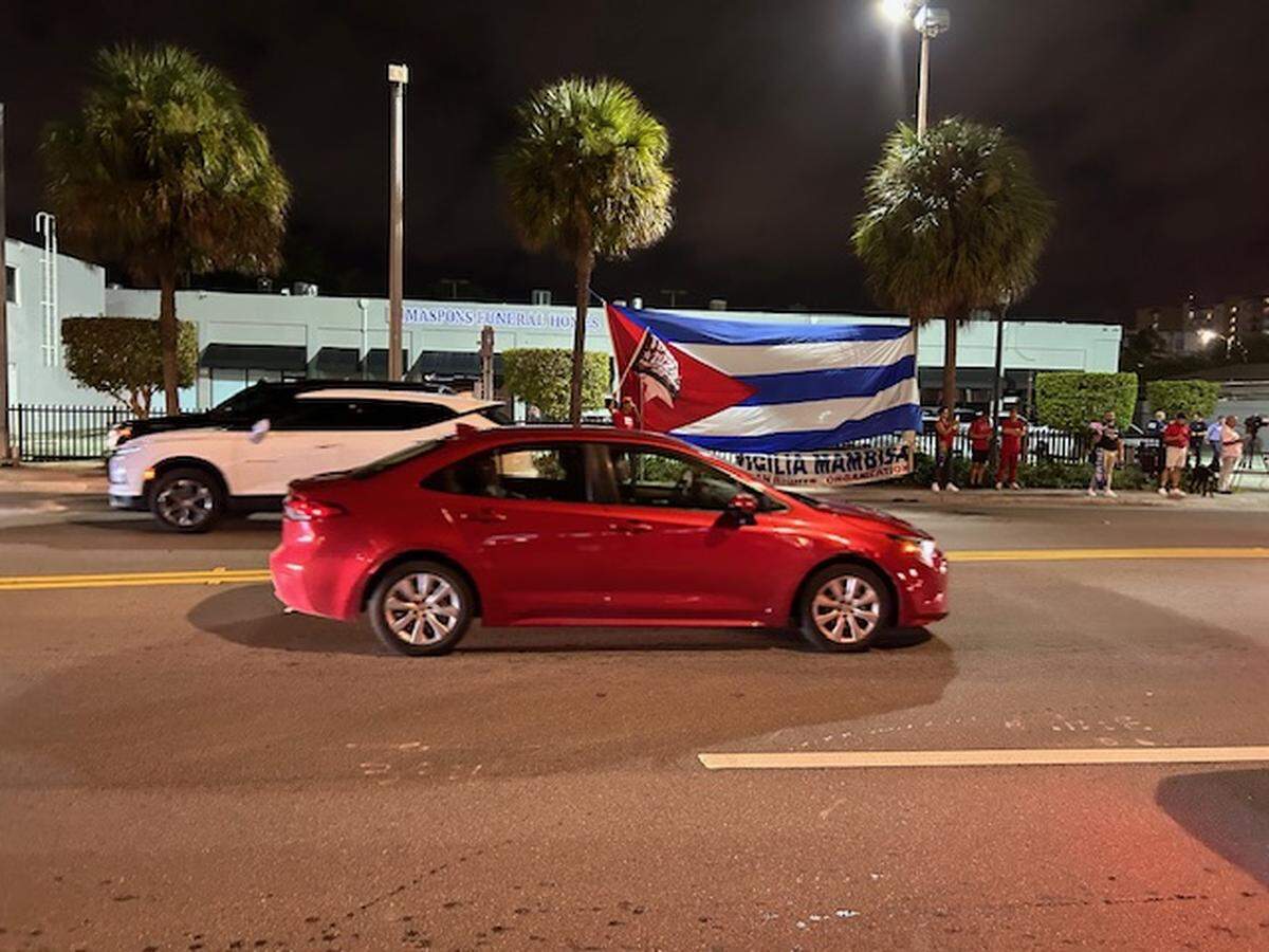A Cuban flag flies outside Versailles in Little Havana after Donald Trump won Florida on Tuesday, Nov. 5, 2024.
