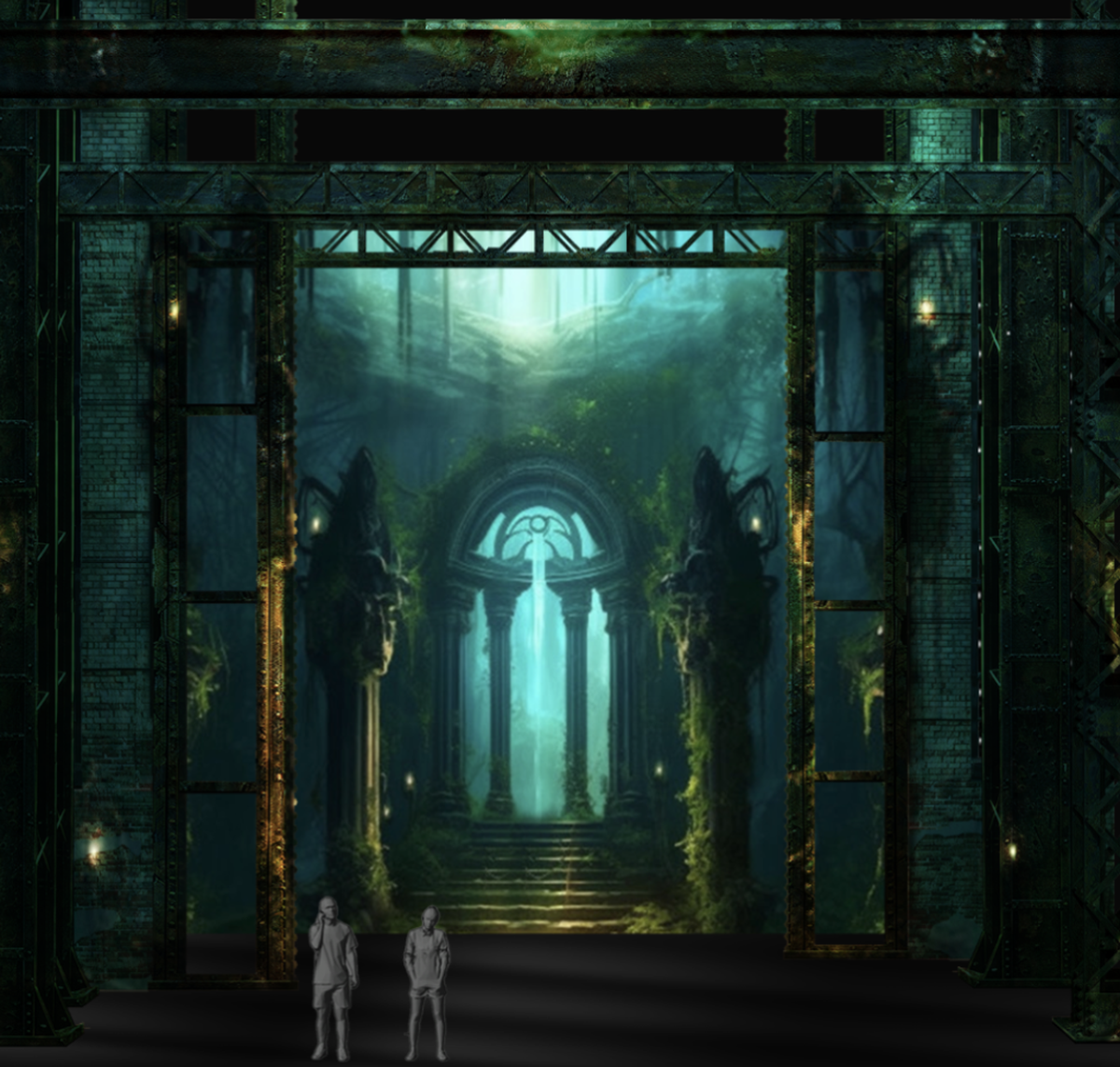 A rendering of FGO’s production of “The Magic Flute,” which features projections by Greg Emetaz, stage and set design by Stephan Moravski and lighting design by Robert Wierzel.