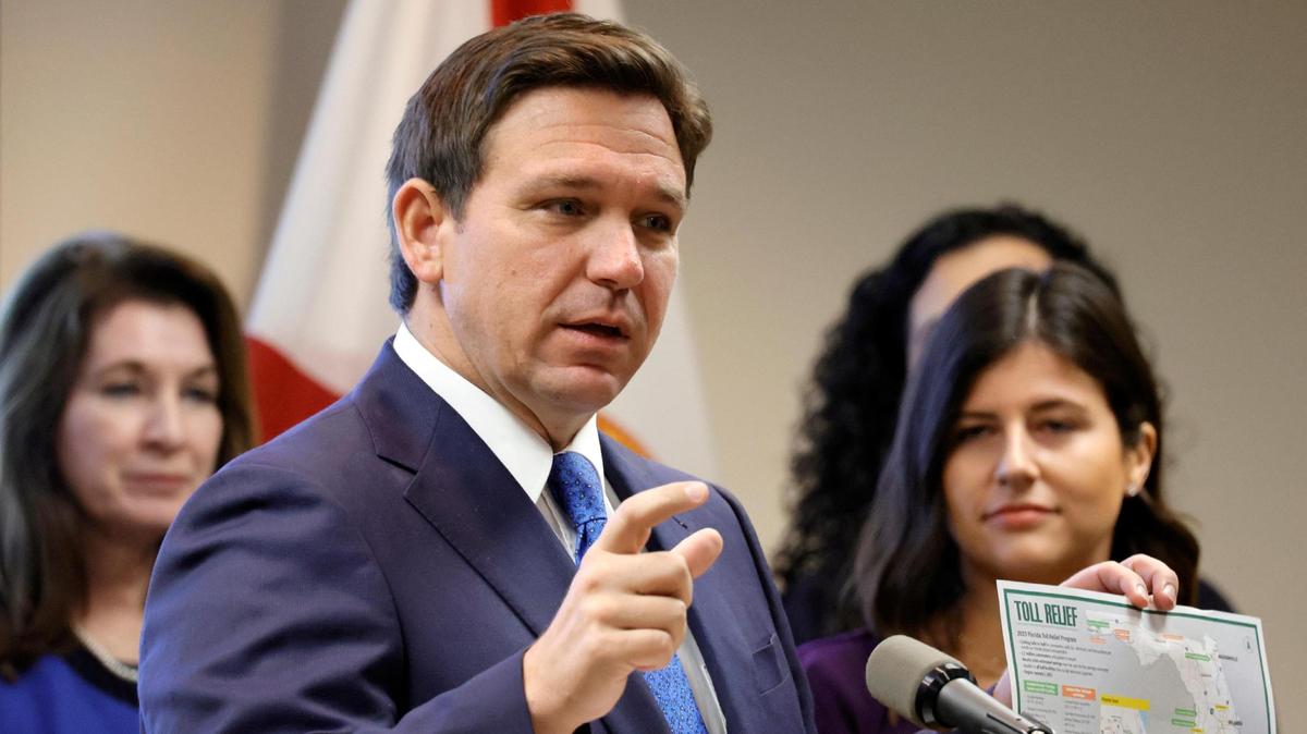 Governor Ron DeSantis announces a reduction of tolls for commuters and signed the bill into law during a press conference at the Florida Department of Transportation offices in Fort Lauderdale on Thursday, Dec. 15, 2022.