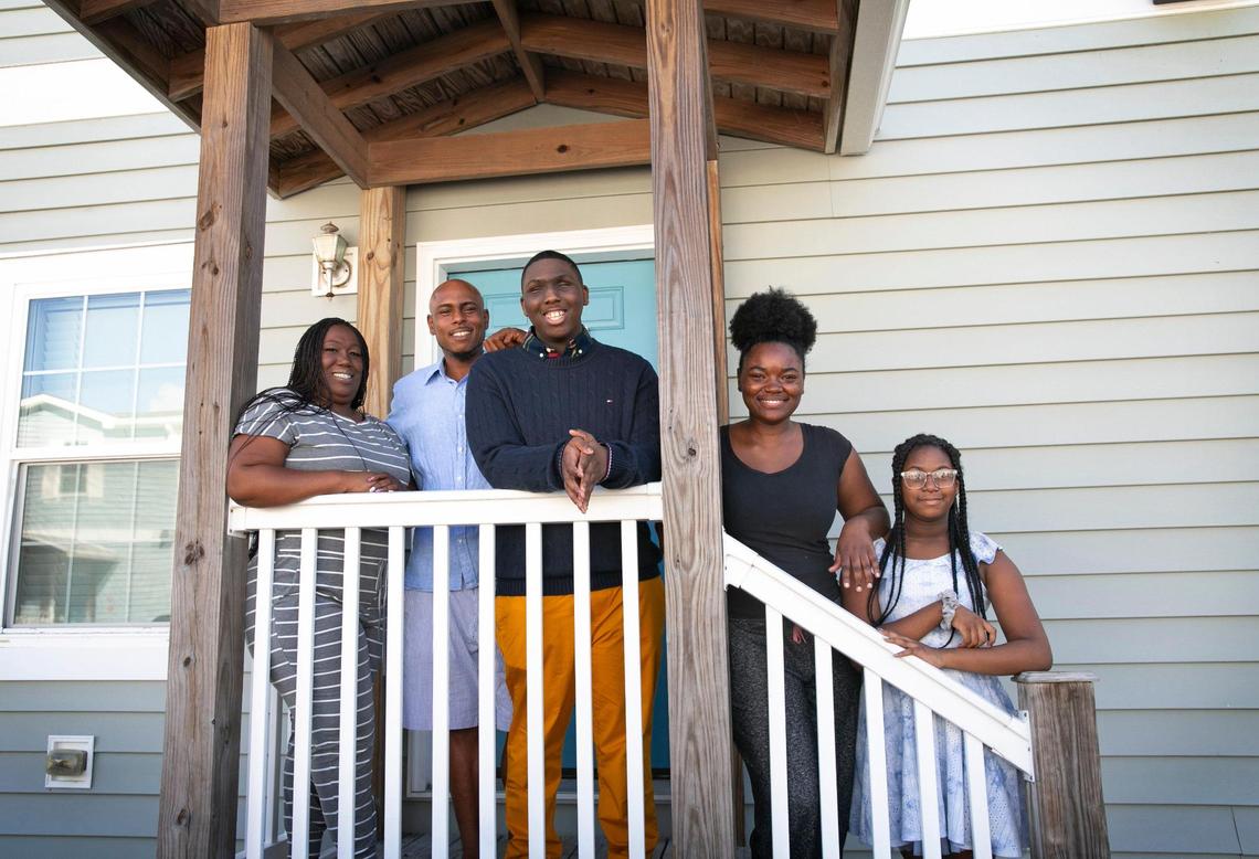 16-year-old Jayden Ferrell, a charismatic teen, theater buff, music lover and aspiring lawyer stands on the front porch of his family home in Key Largo surrounded by his parents, Sophia Baker and Johnny Ferrell to the left, and his cousin, MacKenzie Baker, and his sister, Jahniya Ferrell, to the right.