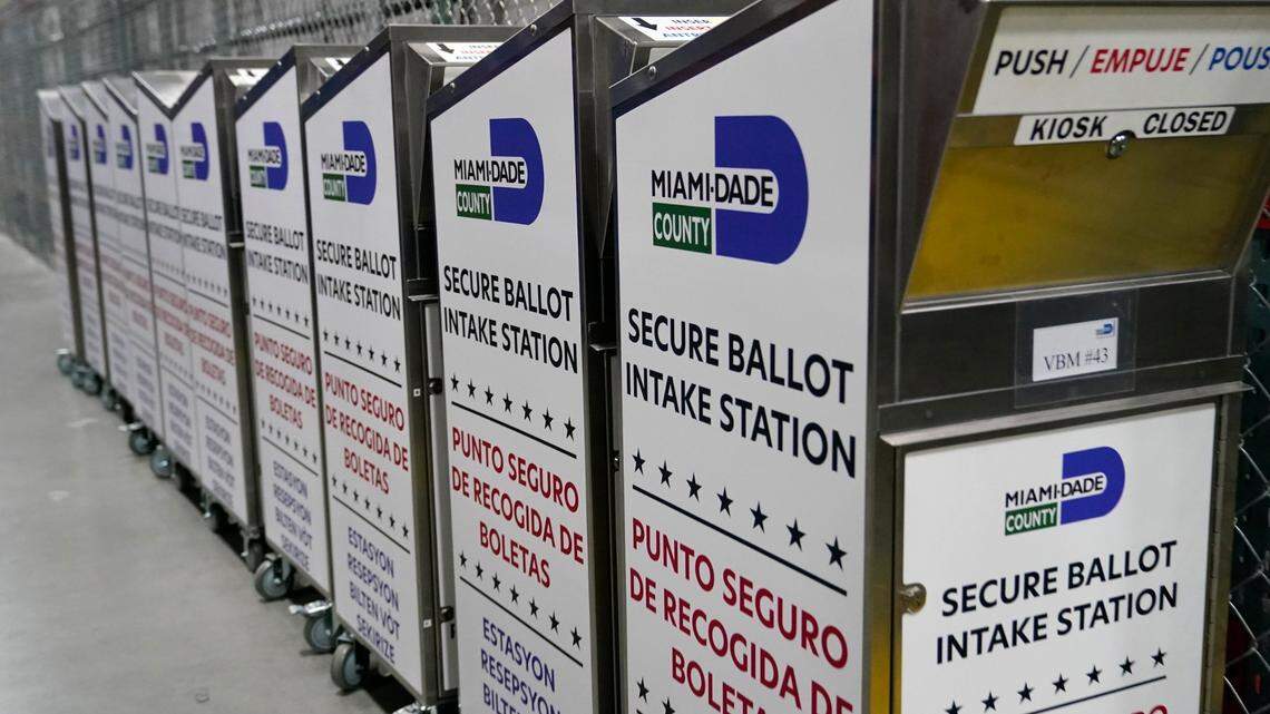 Ballot boxes are lined up as employees test voting equipment at the Miami-Dade County Elections Department on Oct. 19, 2022 in Miami, before the 2022 midterm elections on Nov. 8.