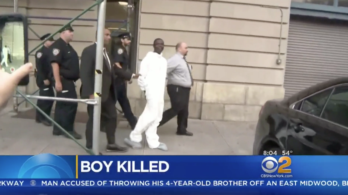 New York City police say Shawn Smith, who has schizophrenia, fatally threw his 4-year-old brother Shimron off the roof of his apartment building early Saturday. He was arrested after neighbors heard a loud boom.