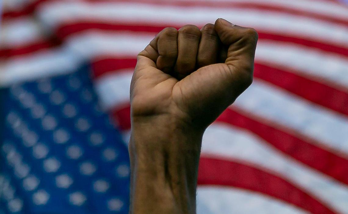 Activists participate in an anti-racism protest near MiamiÕs Buen Vista neighborhood on Saturday, June 13, 2020.