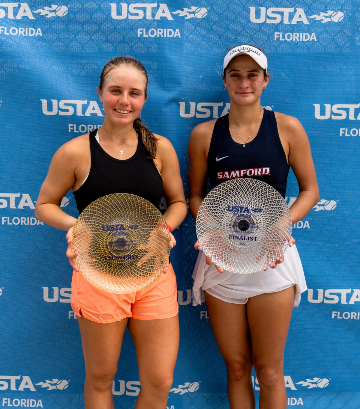 USTA Florida Bobby Curtis Junior Girls 18s State Champion Katerina Shabashkevich (left) and Runner-Up Catherin Cardona-Carballosa.