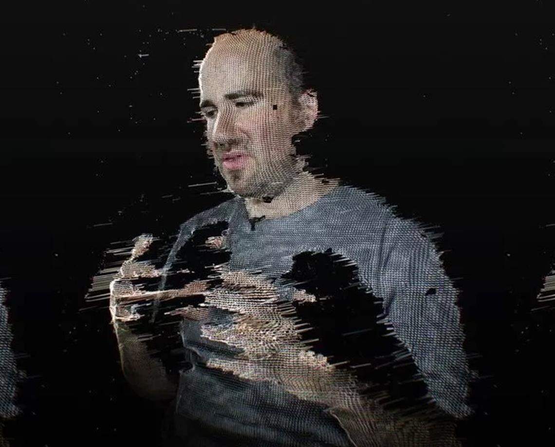 An artistic rendition of a portrait of Zach Lieberman, the driving force behind the exhibit “Future Sketches / Code Poems.”