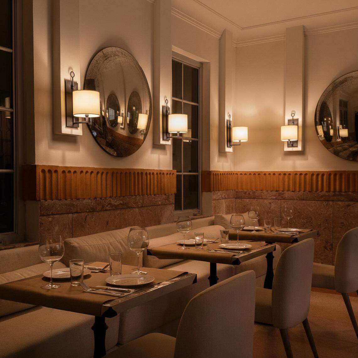 The interior dining room at Bella Italian restaurant in Miami Beach.