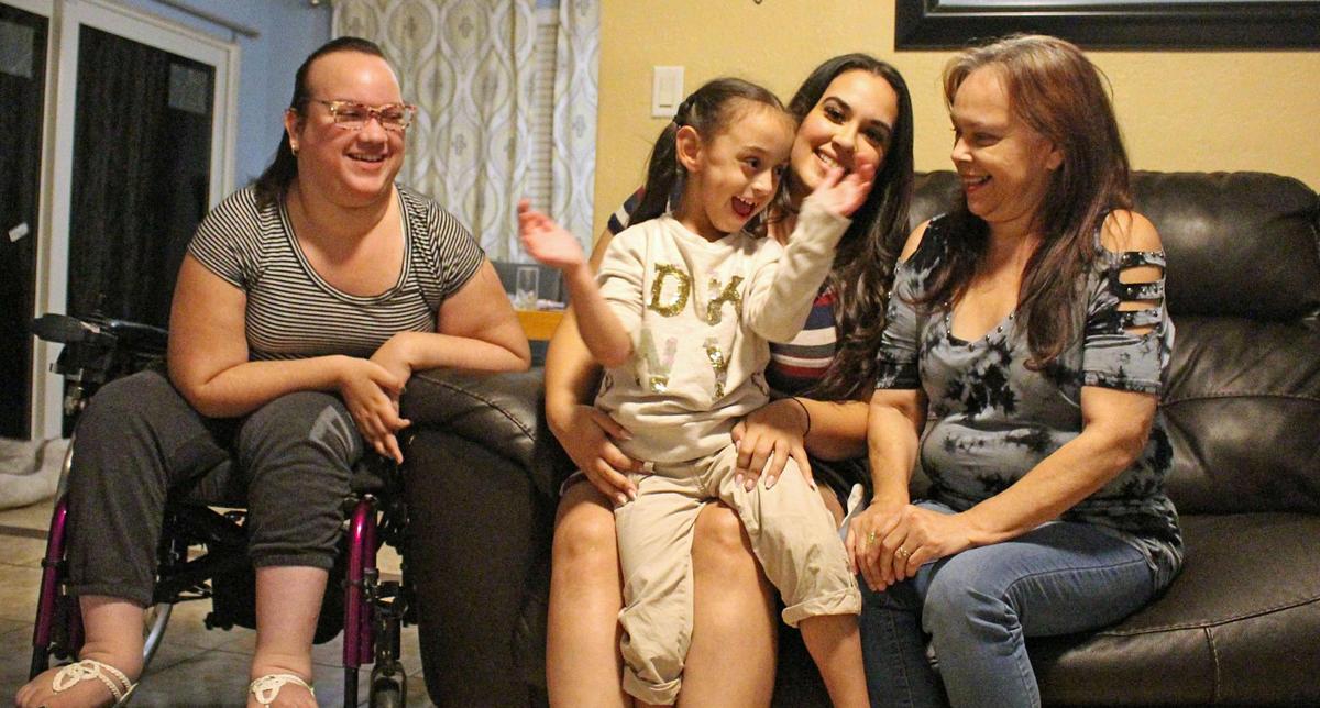 From left, Megan Delgado, 32, Maya Rivera, 5, Kimberly Delgado, 30, and Elizabeth Ginorio, 59, in Ginorio’s home in Hollywood.