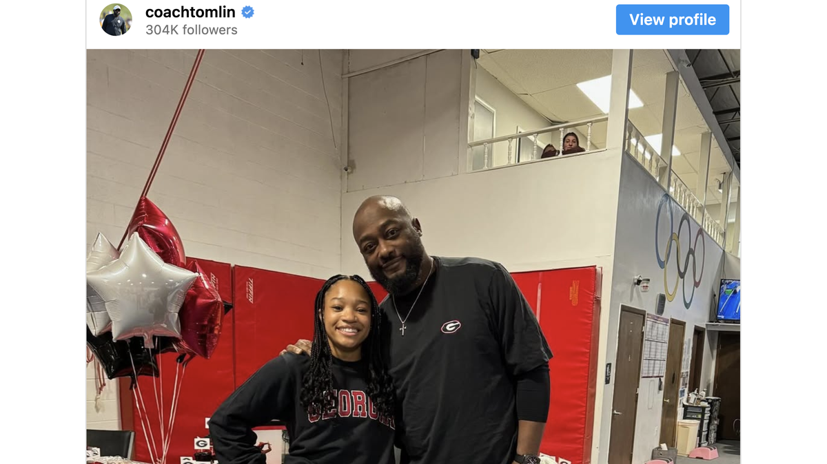 Mike Tomlin’s daughter Harley makes her UGA debut on beam.