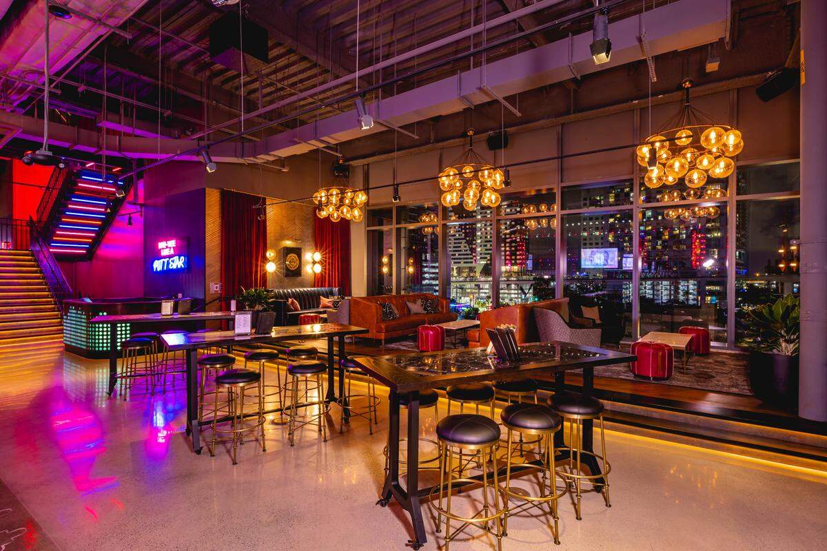 The interior of the new Puttshack high-tech mini golf spot in Brickell City Centre.