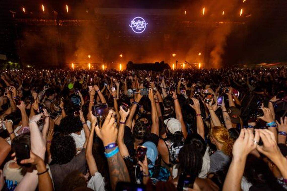 The crowd reacts to a performance by rapper Travis Scott on the goPuff MainStage during day two of Rolling Loud Miami 2023 at Hard Rock Stadium in Miami Gardens, Florida, on Saturday, July 22, 2023.