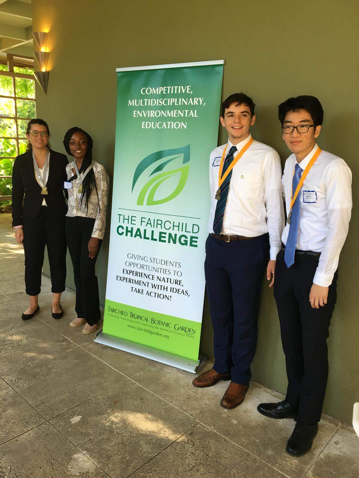 Students from Coral Reef and Palmetto high schools won the 2019 Fairchild Challenge after debating against 22 Miami-Dade high schools about environmental issues. The first- and second-place winners, pictured above, were Coral Reef High students Nicole Marino and Kristin Benn, and Palmetto High students Austin Cerber and Mark Yeo.