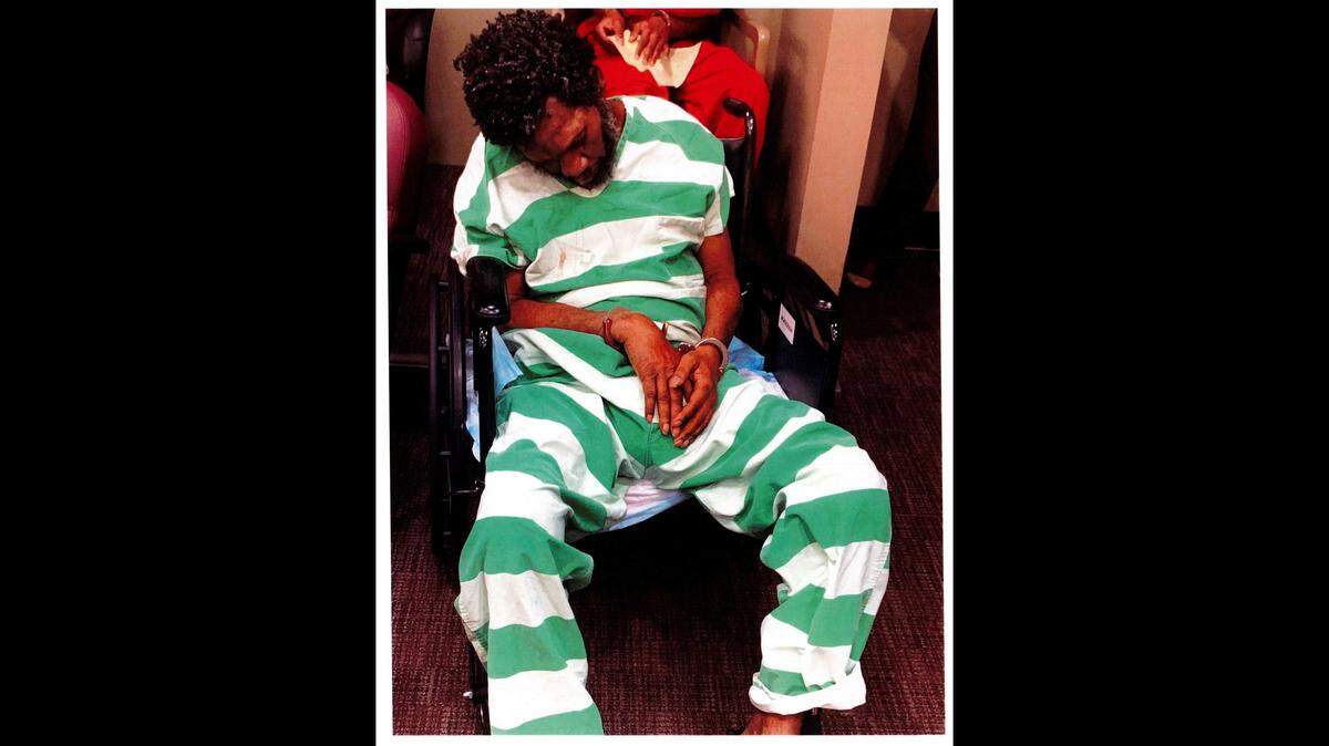 Frank Jordan is seen non-responsive in a wheelchair after being transported to court from the Broward County jail on Sept. 11, 2019, according to the Broward Public Defender’s Office. Defense attorneys said Jordan suffered a stroke while in custody at the jail.