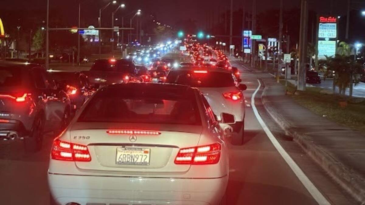 Traffic is backed up on SW 117th Ave. in Miami-Dade County on Friday, Nov. 7, 2025, after a MDSO deputy was shot.