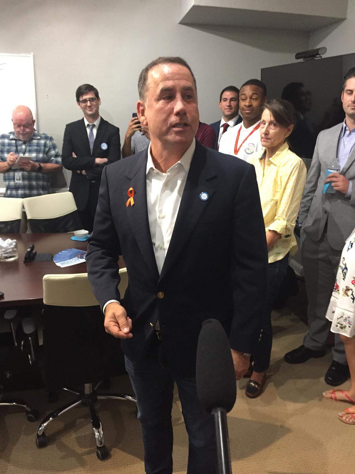 Philip Levine talks to reporters while opening his campaign's Tallahassee regional office Monday, June 18, 2018.