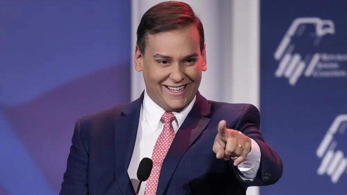 U.S. Rep. George Santos, R-New York, speaks at an annual leadership meeting of the Republican Jewish Coalition in Las Vegas in November 2022.