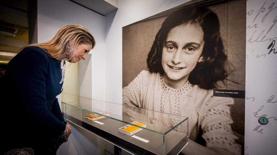 Queen Maxima visits 'Anne Frank - The Exhibition' at the Center for Jewish History in Manhattan, New York City, NY, USA on February 25, 2025. The exhibition highlights the life of Anne Frank (1929-1945) in the context of the Second World War and the persecution of the Jews. Photo byNLBeeld/POOL/Patrick van Katwijk/Abaca/Sipa USA