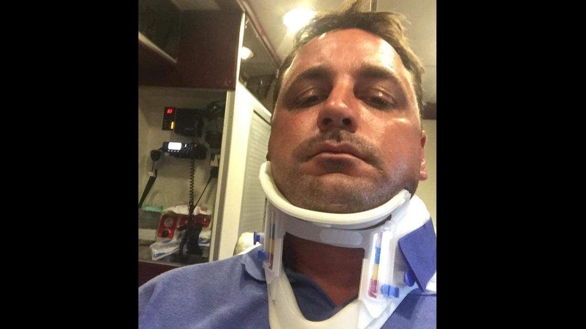 Plantation commission candidate Jesse Walaschek in the hospital after an altercation with Robert Horland, husband of his opponent Denise Horland, outside a polling station on Election Day.