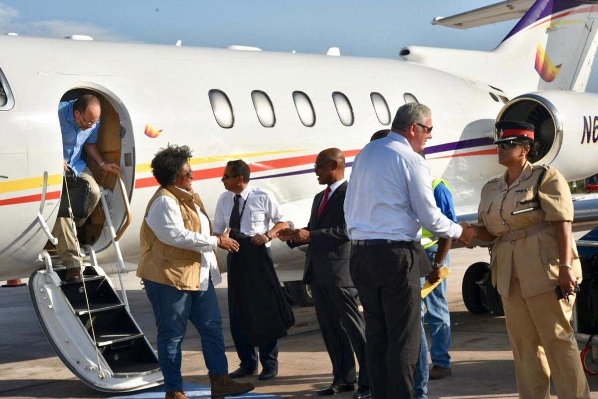 St. Lucia Prime Minister Allen Chastanet followed by Barbados Prime Minister Mia Motley arrive in Nassau, Bahamas on Thursday as part of a delegation from the Caribbean Community to see Hurricane Dorian’s damage.
