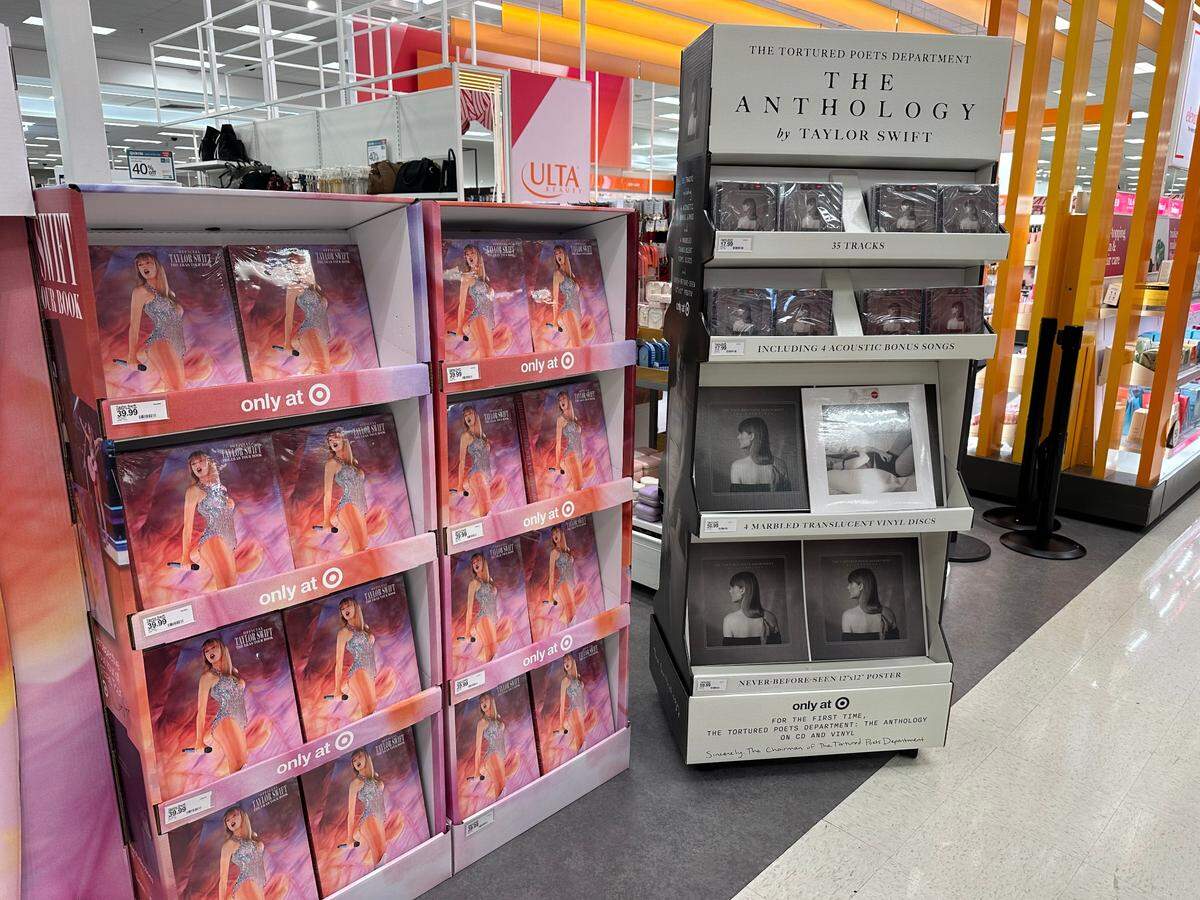 The opening Black Friday sales day of Taylor Swift’s coveted Target exclusive drop of her official new “The Eras Tour” book and physical copies of her current album, “The Tortured Poets Department: The Anthology,” began at 6 a.m. By 4 p.m. at the Bird Road Target at 7795 SW 40th Street in Miami, the four-disc “TTPD: Anthology” four-disc set on marbled translucent vinyl was out of stock on the display case in the front of store display.