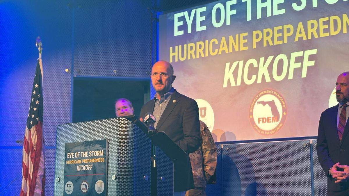 Executive Director of Florida’s Division of Emergency Management Kevin Guthrie addresses media about hurricane preparedness at Fort Lauderdale’s Museum of Discovery and Science on Saturday, May 31, 2025.