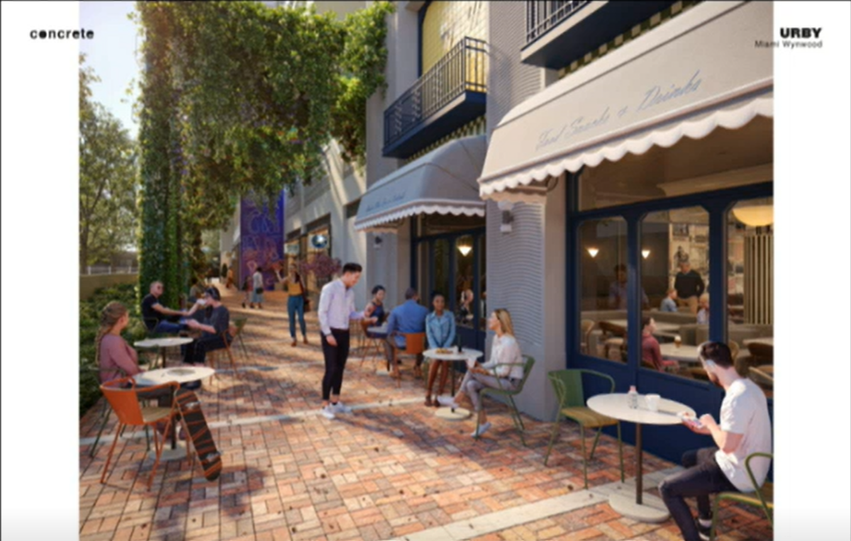 A rendering of the Wynwood Urby project submitted to the City of Miami and Wynwood Design Review Committee. It would have a handful of retail and restaurant spaces, including a cafe managed by the development firm Urby.