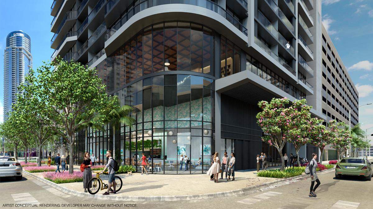 The 40-story condominium 501 First Residences will be located at 501 NE First Ave., steps from Paramount Miami Worldcenter and FTX arena. Above: A rendering of the project.