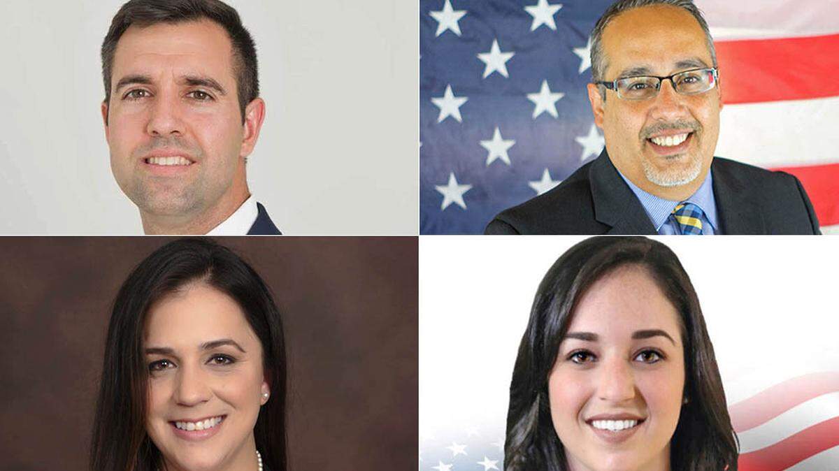 Republican candidates for state House District 119, clockwise from upper left: Juan Fernandez-Barquin, Enrique Lopez, Bibi Potestad, Annie Martinez.