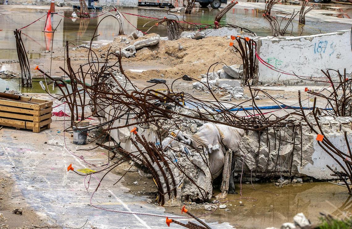 View of what remains from the transfer beam that would’ve been between columns to distribute load photographed on June 3, 2022, at the site where the Champlain Towers South beachfront condominium collapsed.