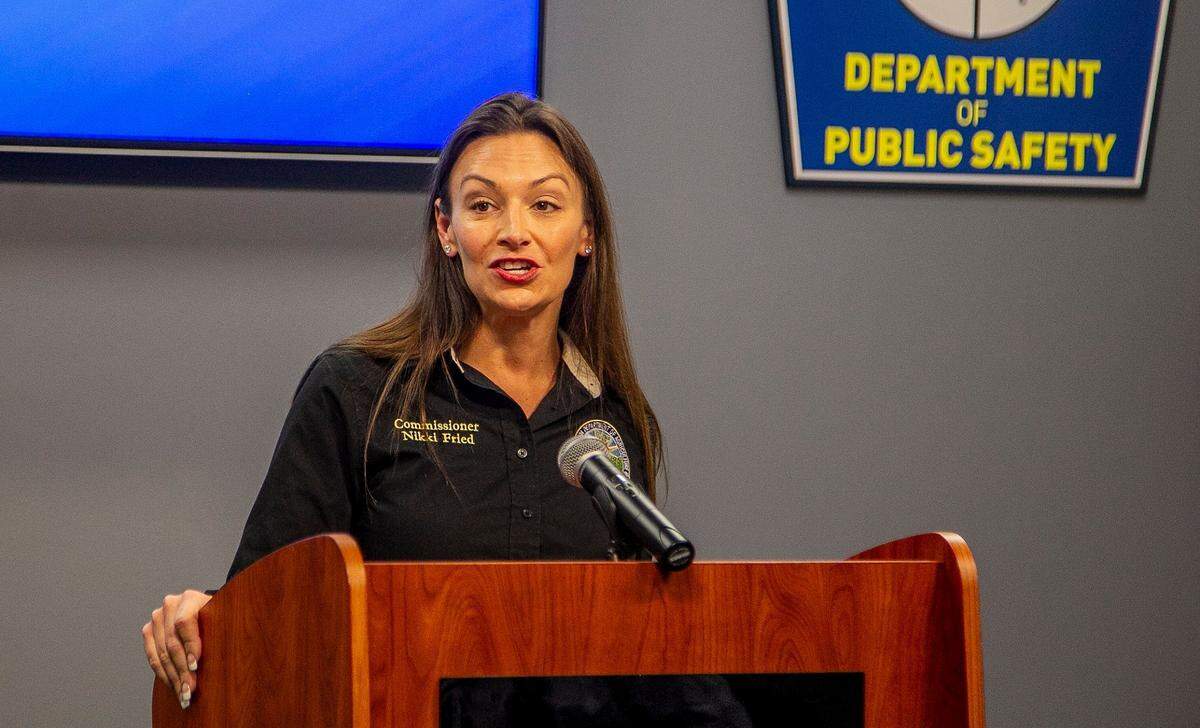 Nikki Fried, Florida Commissioner of Agriculture and Consumer Services speaks during a press conference, about the environmental crisis at the former Piney Point phosphate plant, where breached wastewater reservoirs are threatening to fully rupture. The press conference took place at the Manatee County Public Safety Building in Bradenton on Tuesday, April 06, 2021.