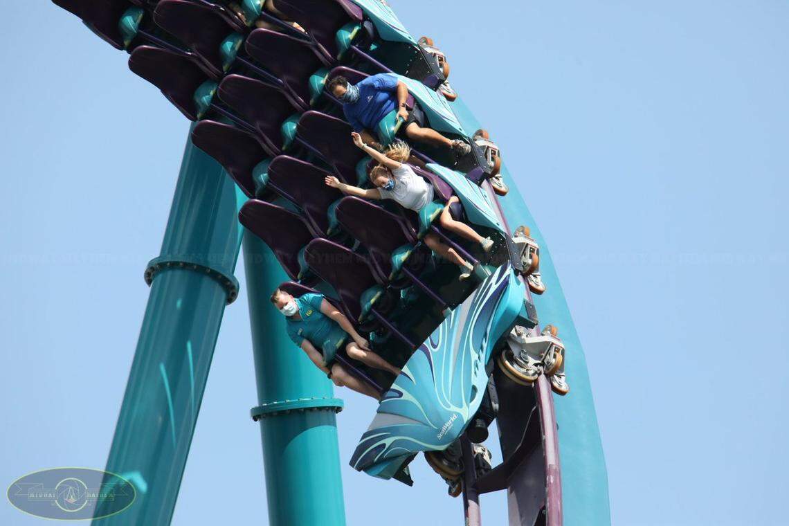 SeaWorld Parks and Entertainment is requiring visitors and employees to wear face masks once its theme parks reopen but did not specify if this includes during rides. A theme park blogger recorded footage of SeaWorld’s fastest coaster, Mako, being tested with masked riders last week.