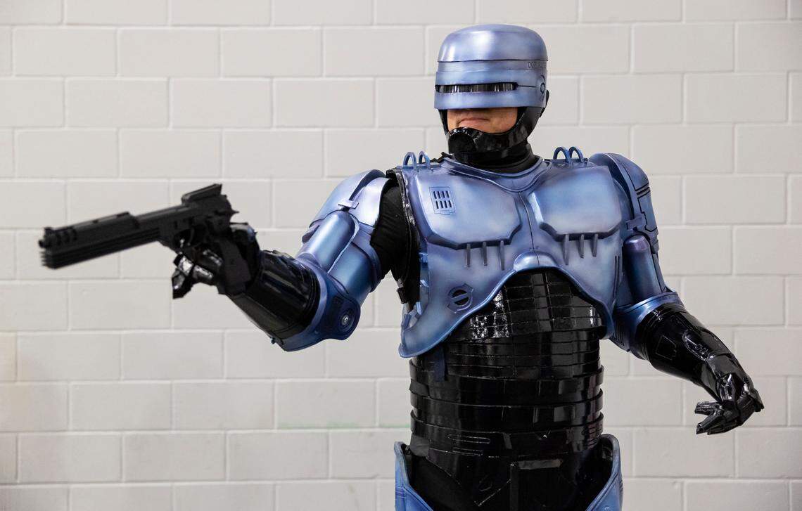 Steve Hamedl, 53, cosplays as RoboCop from the second film during Florida Supercon 2024 at the Miami Beach Convention Center on Saturday, July 13, 2024, in Miami Beach, Fla.