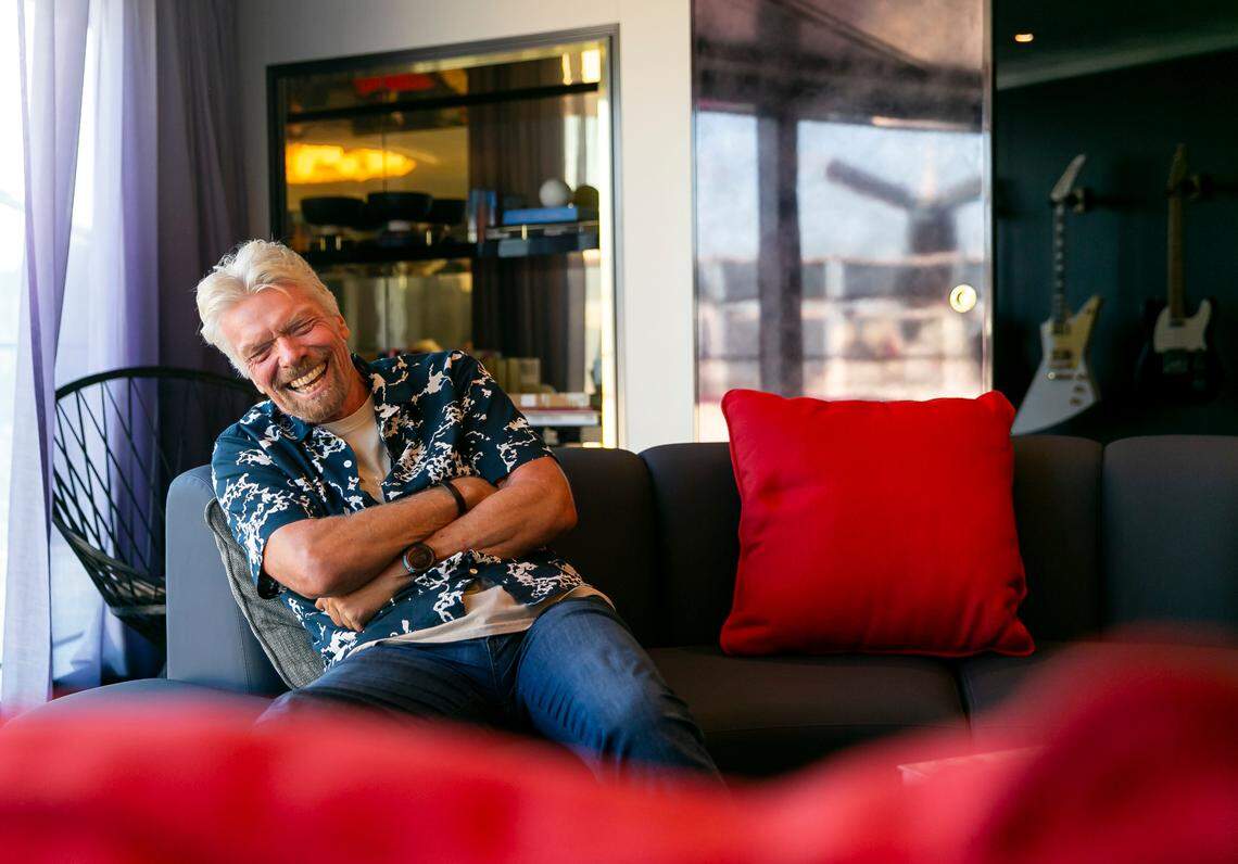 Sir Richard Branson is photographed aboard Virgin Voyages’ Scarlet Lady during a media tour of the cruise ship docked at PortMiami on Tuesday, Sept. 28, 2021.