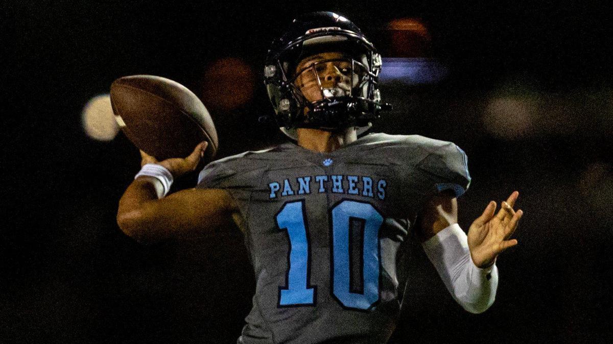 Palmetto quarterback Andre Bailey (10) sets up to throw the ball during the first half of a high school football game against Booker T. Washington at Traz Powell Stadium on Thursday, August 29, 2024, in Miramar, Fla.