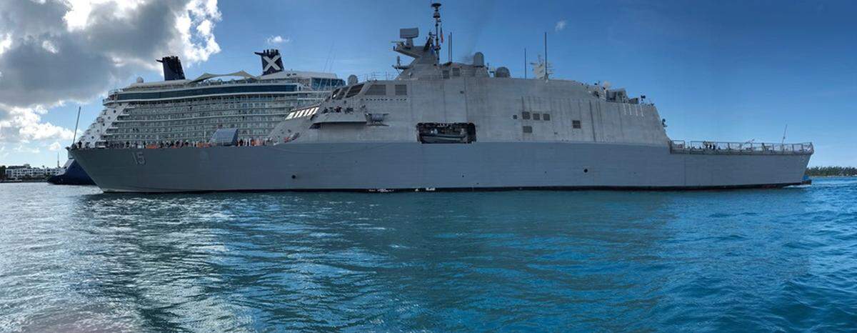 The future USS Billings, as it arrives July 28, 2019, at Key West harbor.