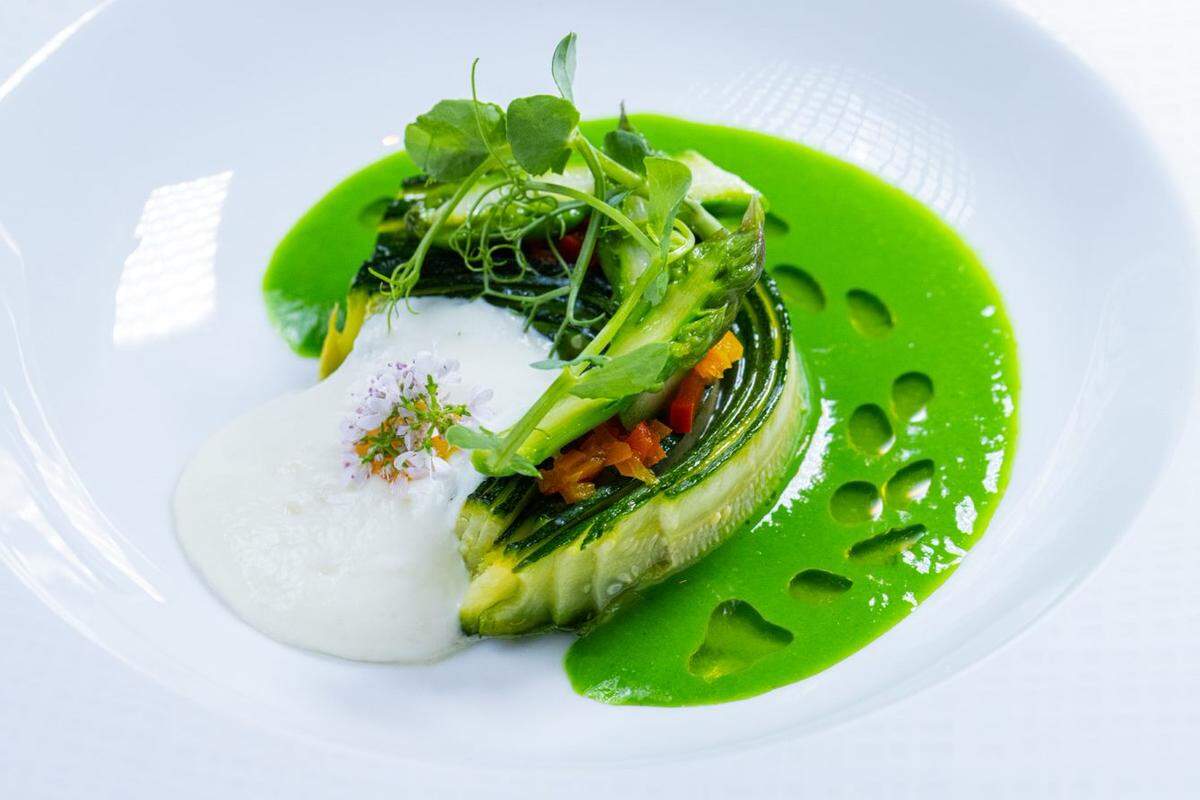 The spring vegetable course, part of the Evolution tasting menu at L’Atelier de Joël Robuchon in Miami.