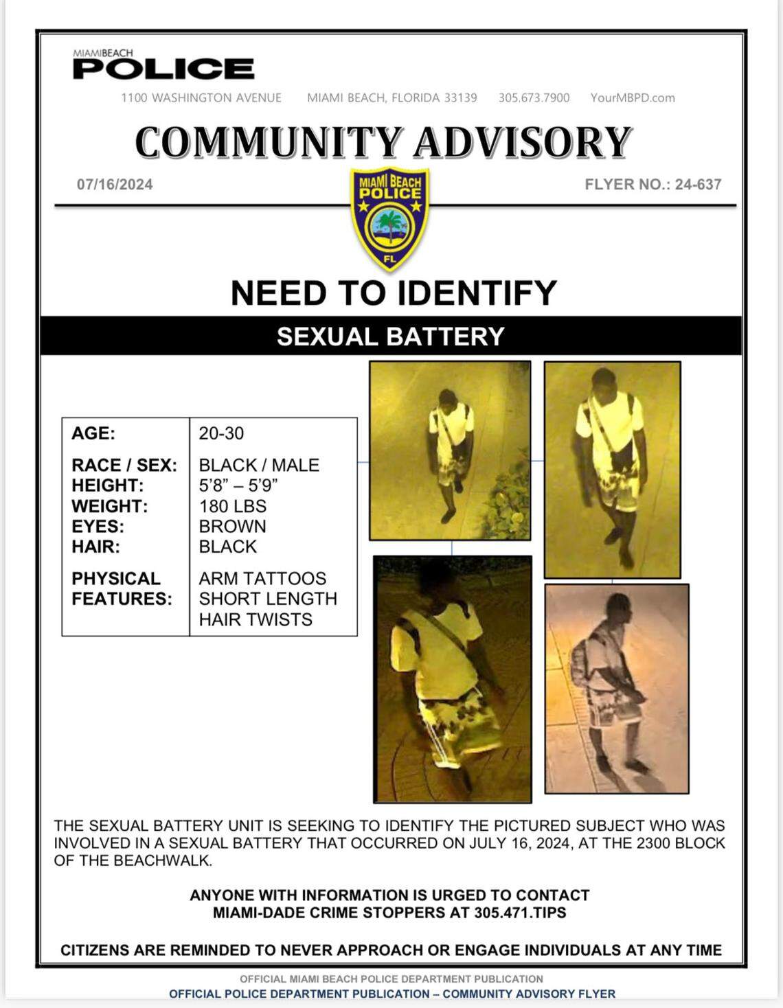 Miami Beach police are asking for the community’s help in finding a man who allegedly battered a woman, authorities said.&nbsp;